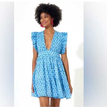 Oliphant Cross Back Mini Dress In Fern Blue