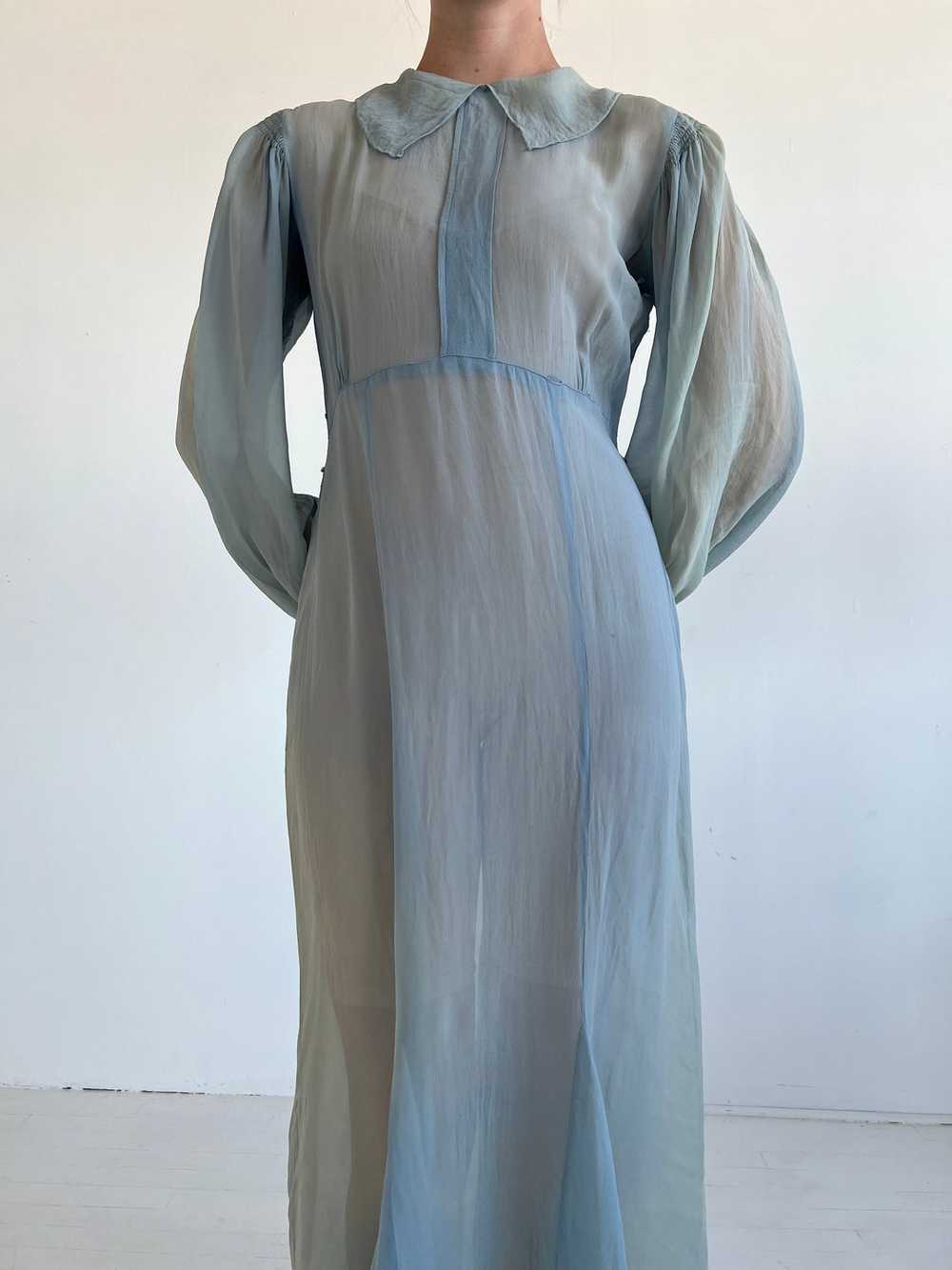 1930's Blue Silk Chiffon Dress - image 1