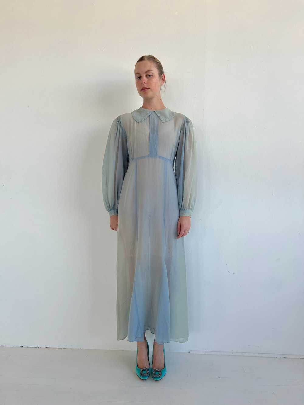 1930's Blue Silk Chiffon Dress - image 2