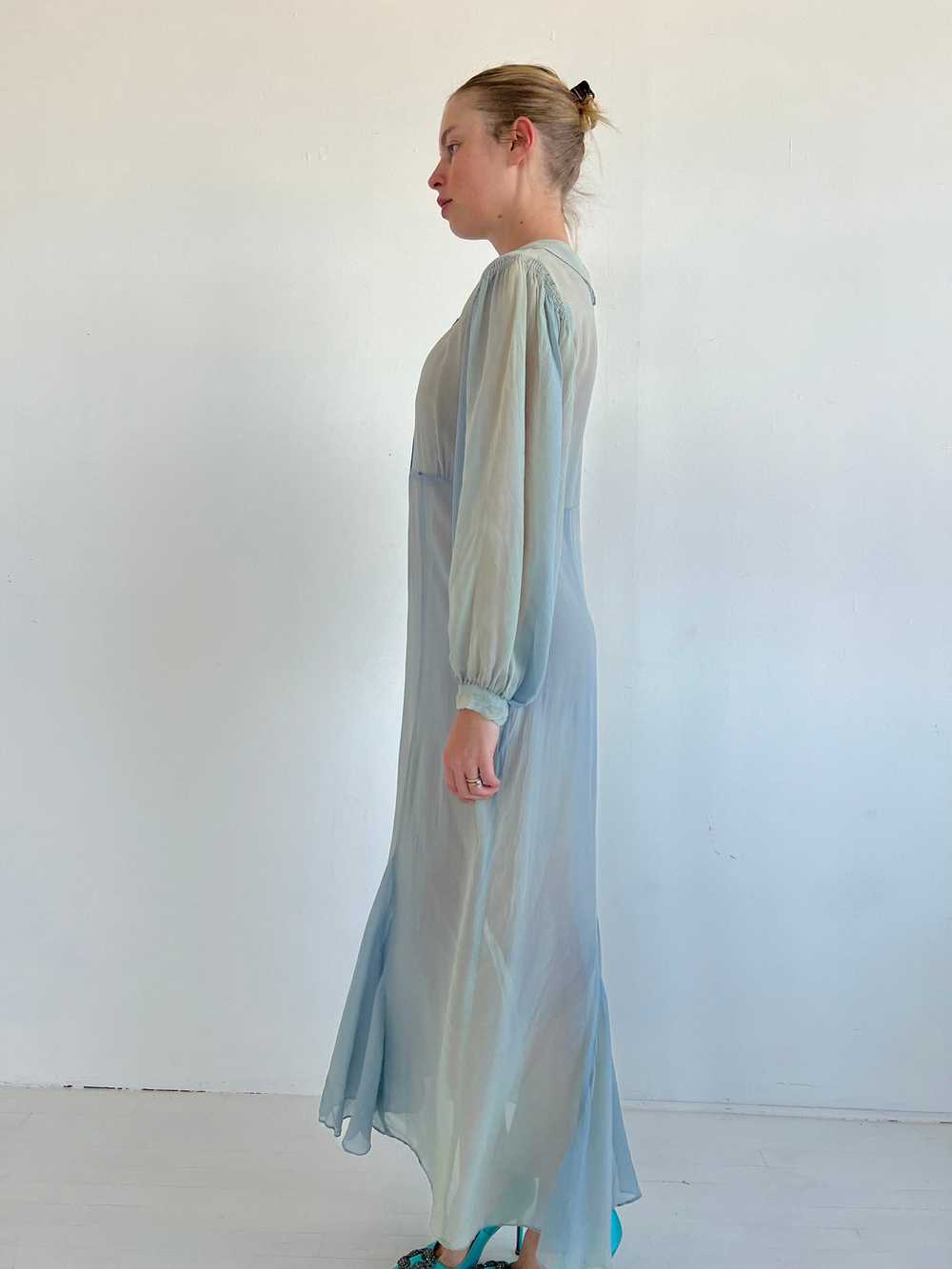 1930's Blue Silk Chiffon Dress - image 4