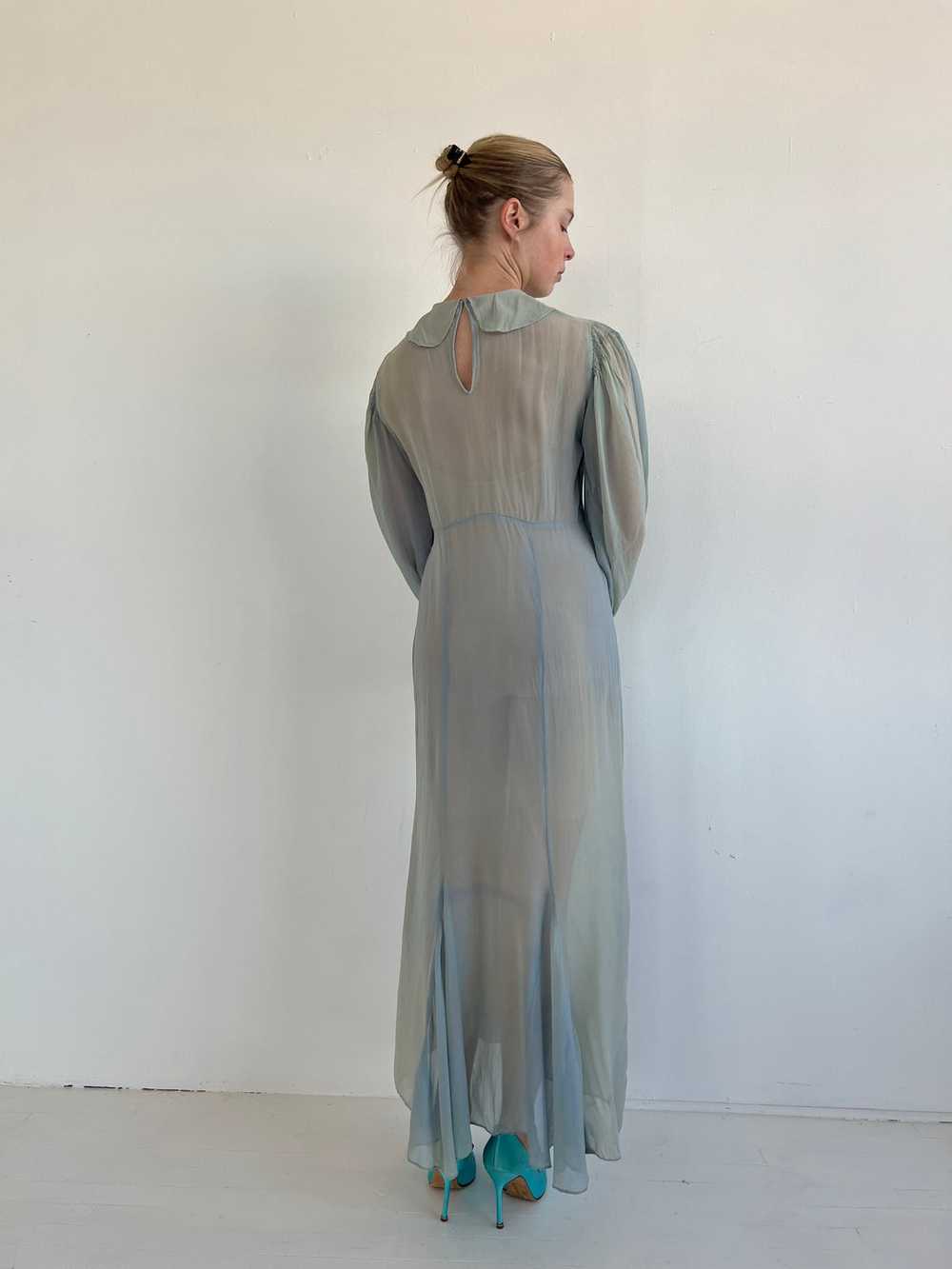 1930's Blue Silk Chiffon Dress - image 5