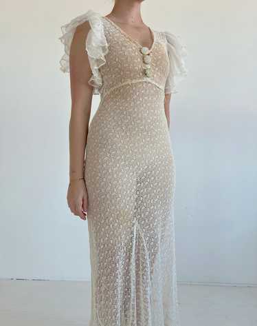 1930's White Lace Dress with Net Ruffle