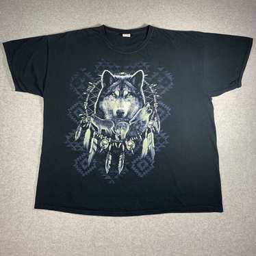 Vintage 90s Native Inspired Wolf Graphic Print T-… - image 1