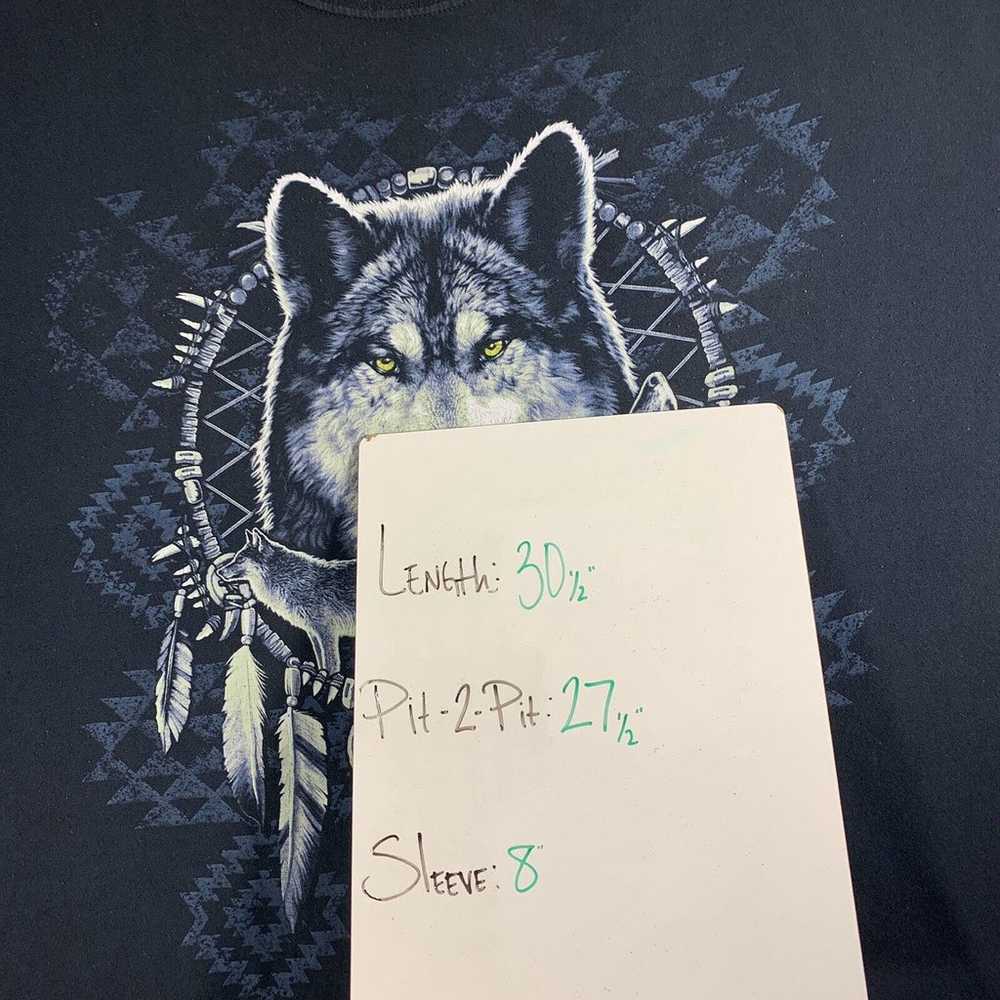 Vintage 90s Native Inspired Wolf Graphic Print T-… - image 4