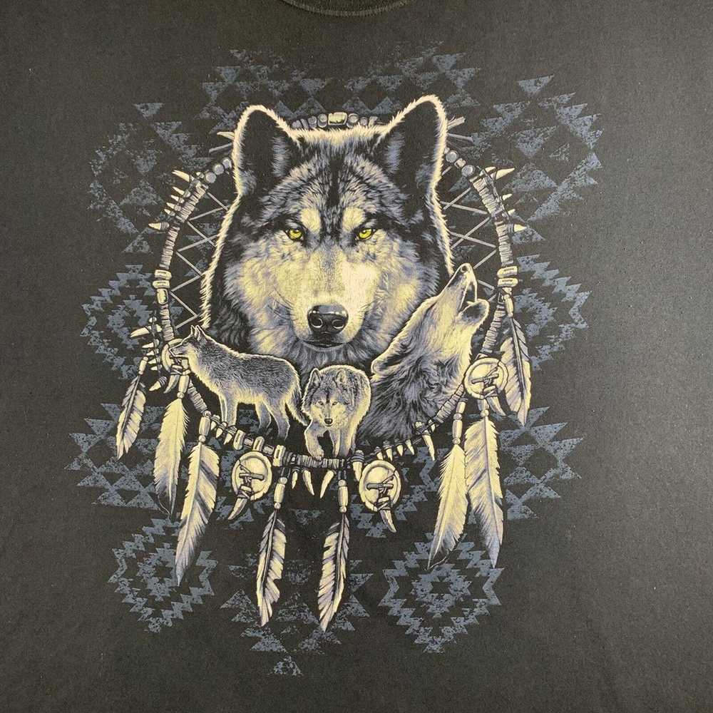 Vintage 90s Native Inspired Wolf Graphic Print T-… - image 5