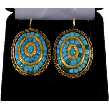 Antique Victorian Turquoise 14K Gold Earrings C.18