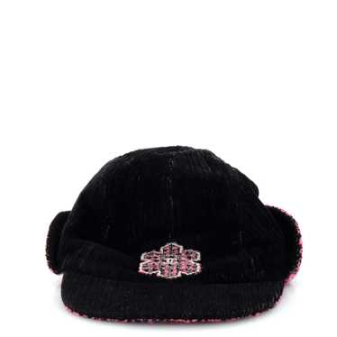 CHANEL Coco Neige Trapper Cap Embroidered Corduroy