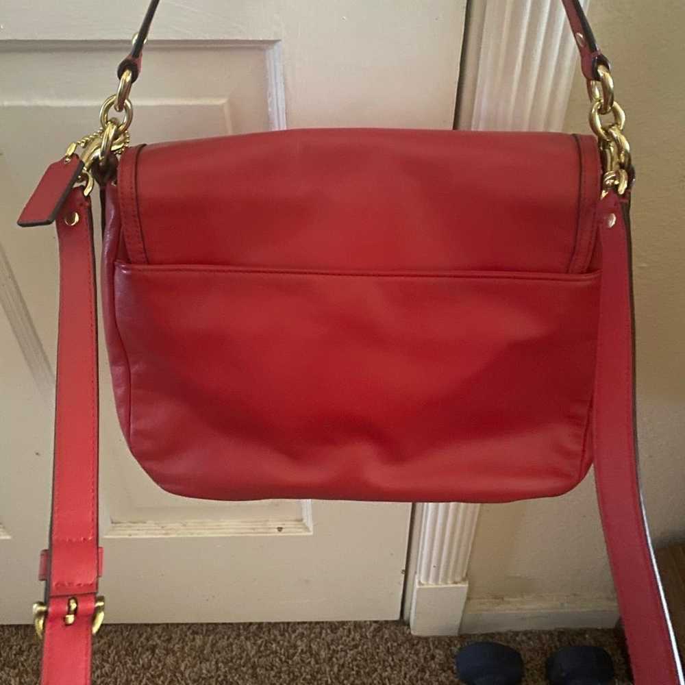 Red Leather Coach crossbody saddle bag - image 3
