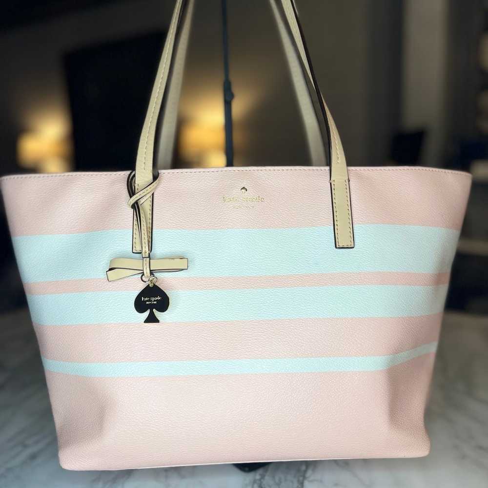 Kate Spade Pink and White Striped Tote - image 1