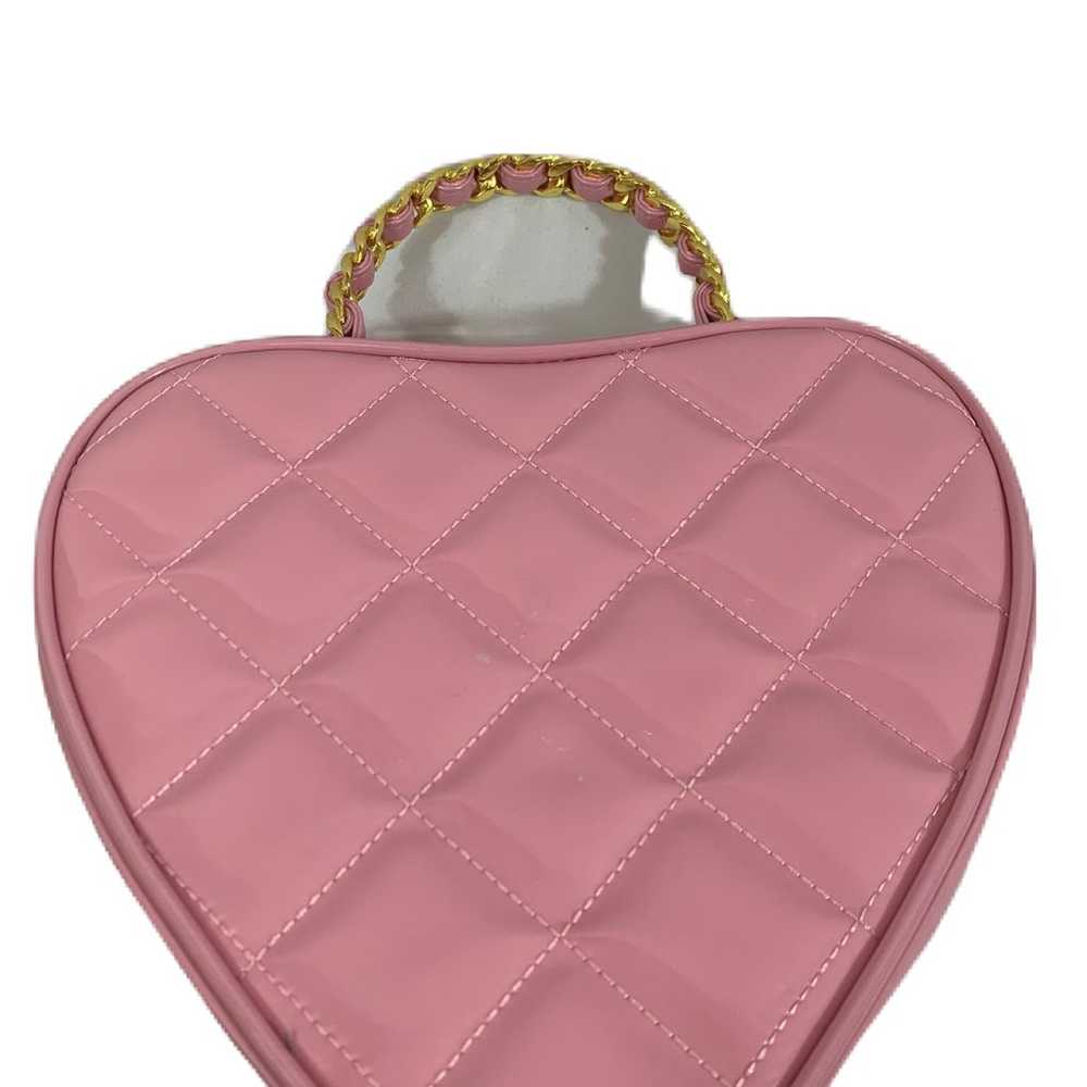 TRULY 2023 PINK QUILTED HEART SHAPED BAG W CHAIN … - image 2
