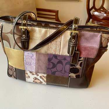 Vintage Coach Holiday Patchwork Tote - image 1