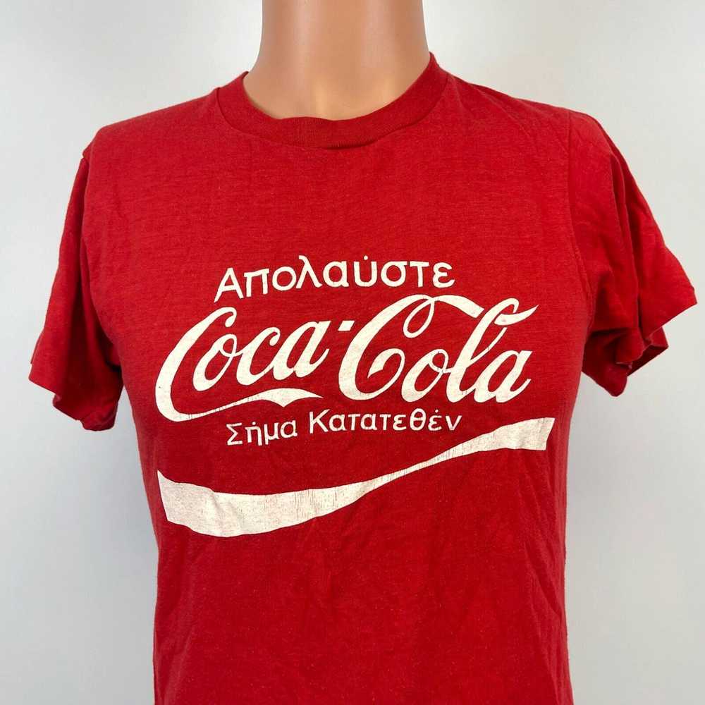 Vintage Coca Cola Greek Single Stitch T Shirt Vtg… - image 1