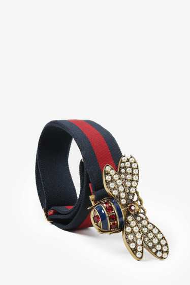 Gucci Gucci Queen Margaret Bee Canvas Striped Belt