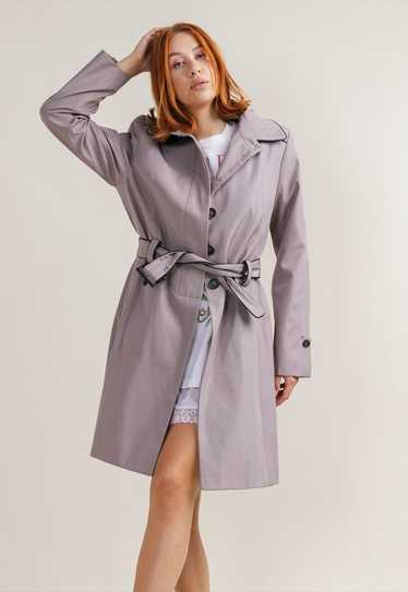 Vintage 80s Gray Mini Belted Trench Coat Women M - image 1