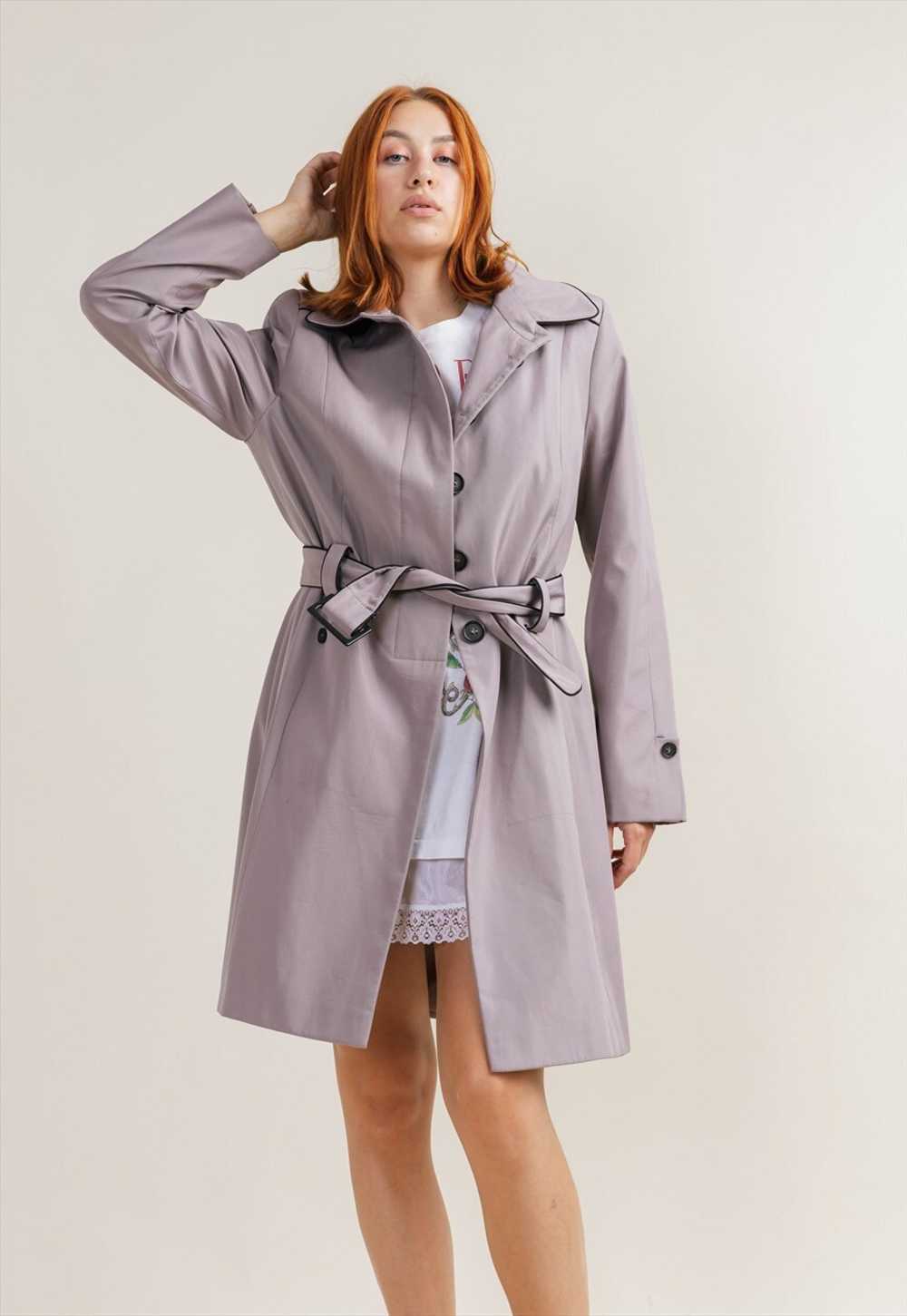 Vintage 80s Gray Mini Belted Trench Coat Women M - image 4