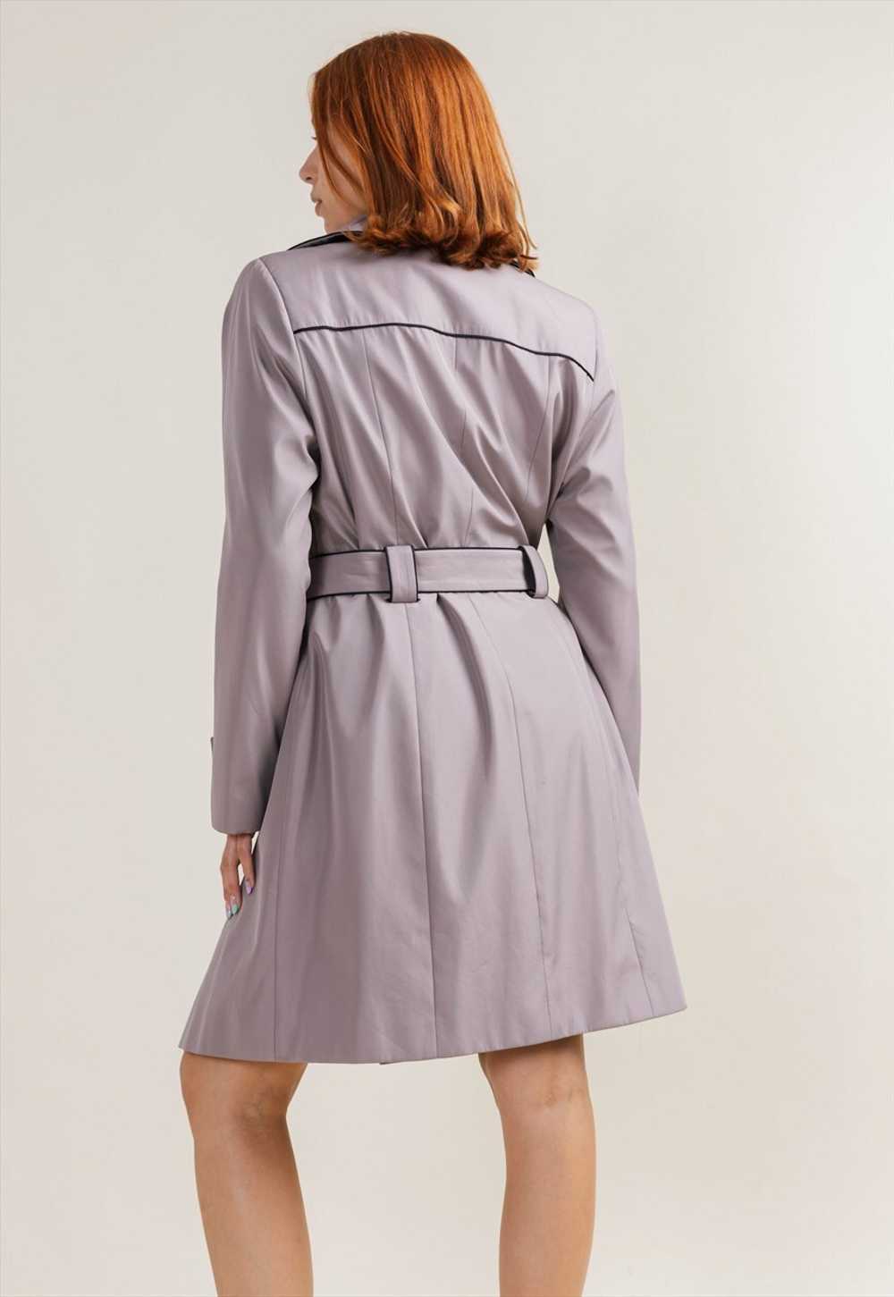 Vintage 80s Gray Mini Belted Trench Coat Women M - image 5