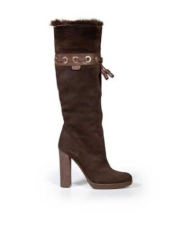 Gucci Brown Suede Fur Lined Tassels Accent Boots