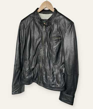 Overland Overland black leather moto zip up jacket