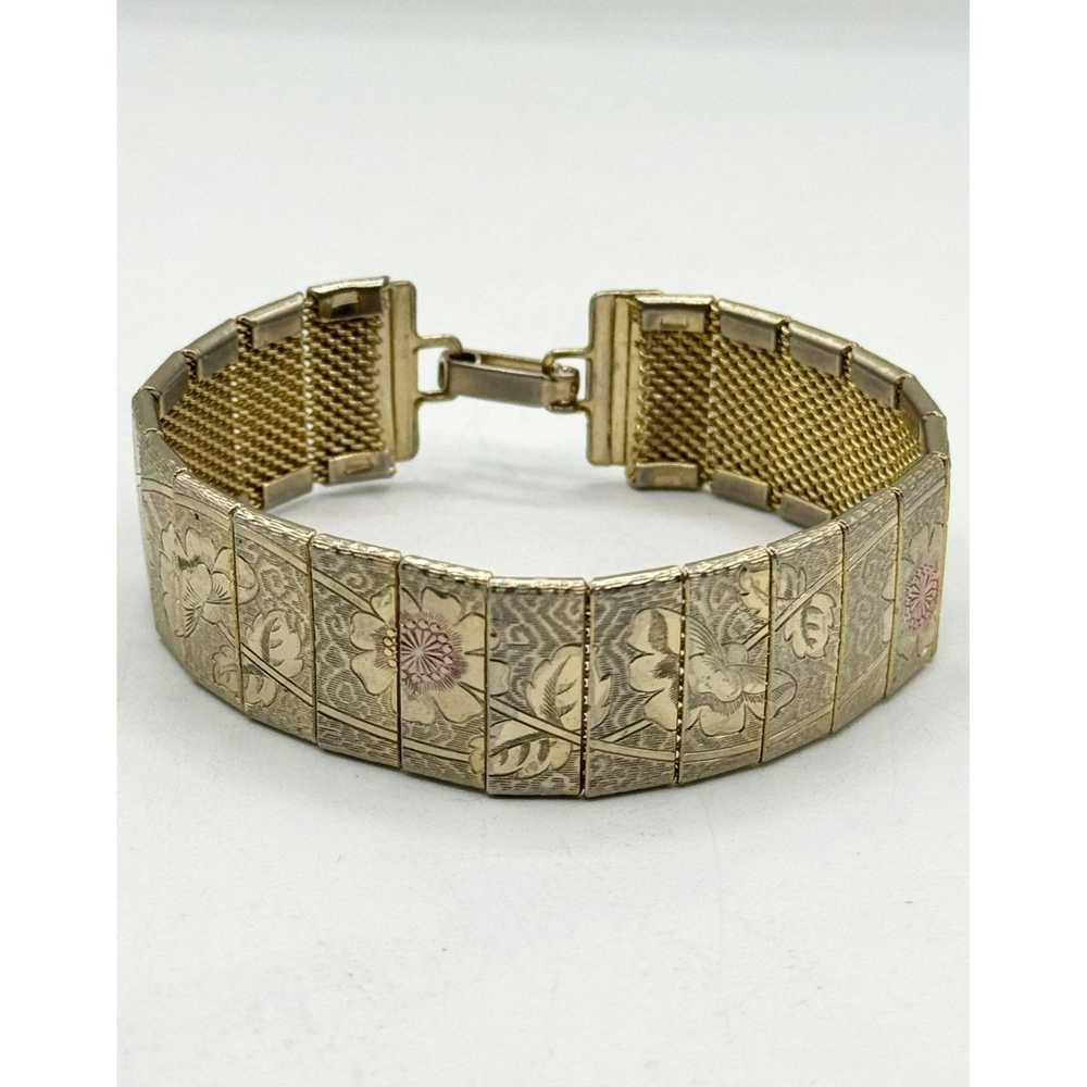 Vintage Vintage gold mesh floral chain bracelet - image 1