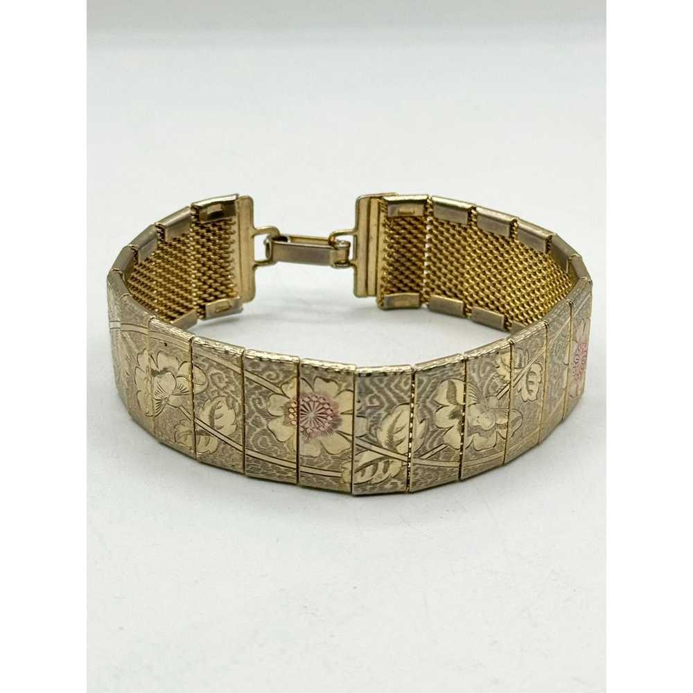 Vintage Vintage gold mesh floral chain bracelet - image 2