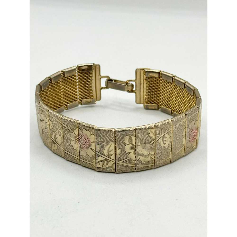 Vintage Vintage gold mesh floral chain bracelet - image 3