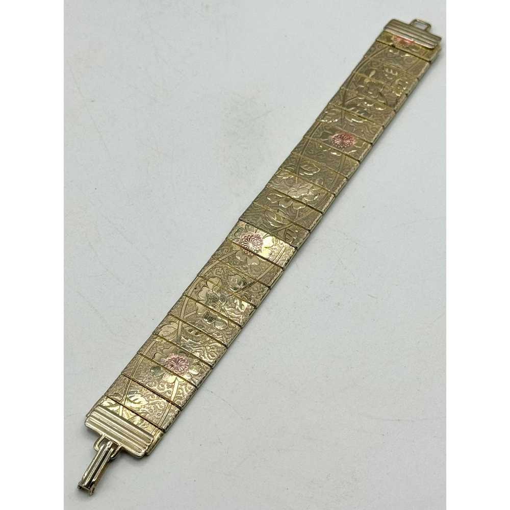 Vintage Vintage gold mesh floral chain bracelet - image 4