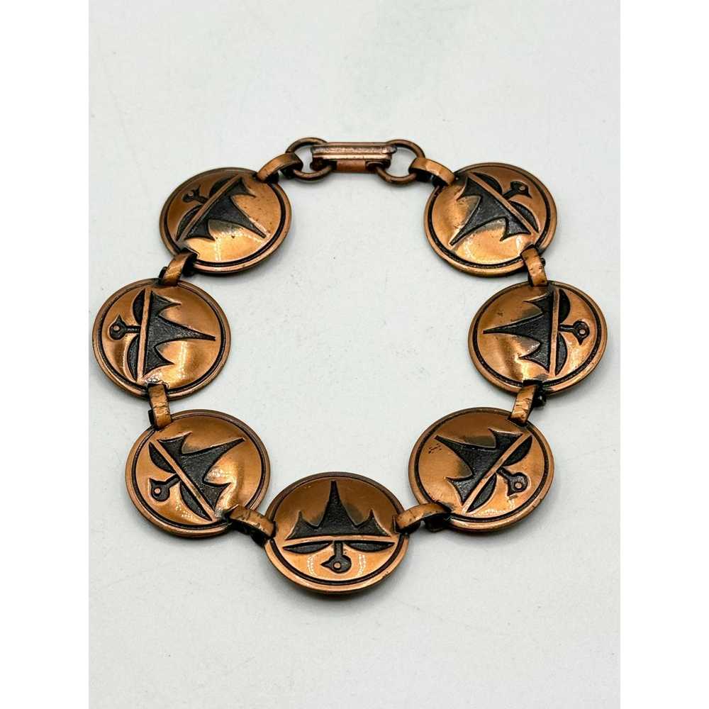 Vintage Vintage copper link medallion tribal brac… - image 1