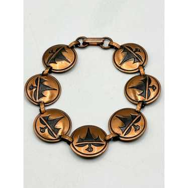 Vintage Vintage copper link medallion tribal brac… - image 1