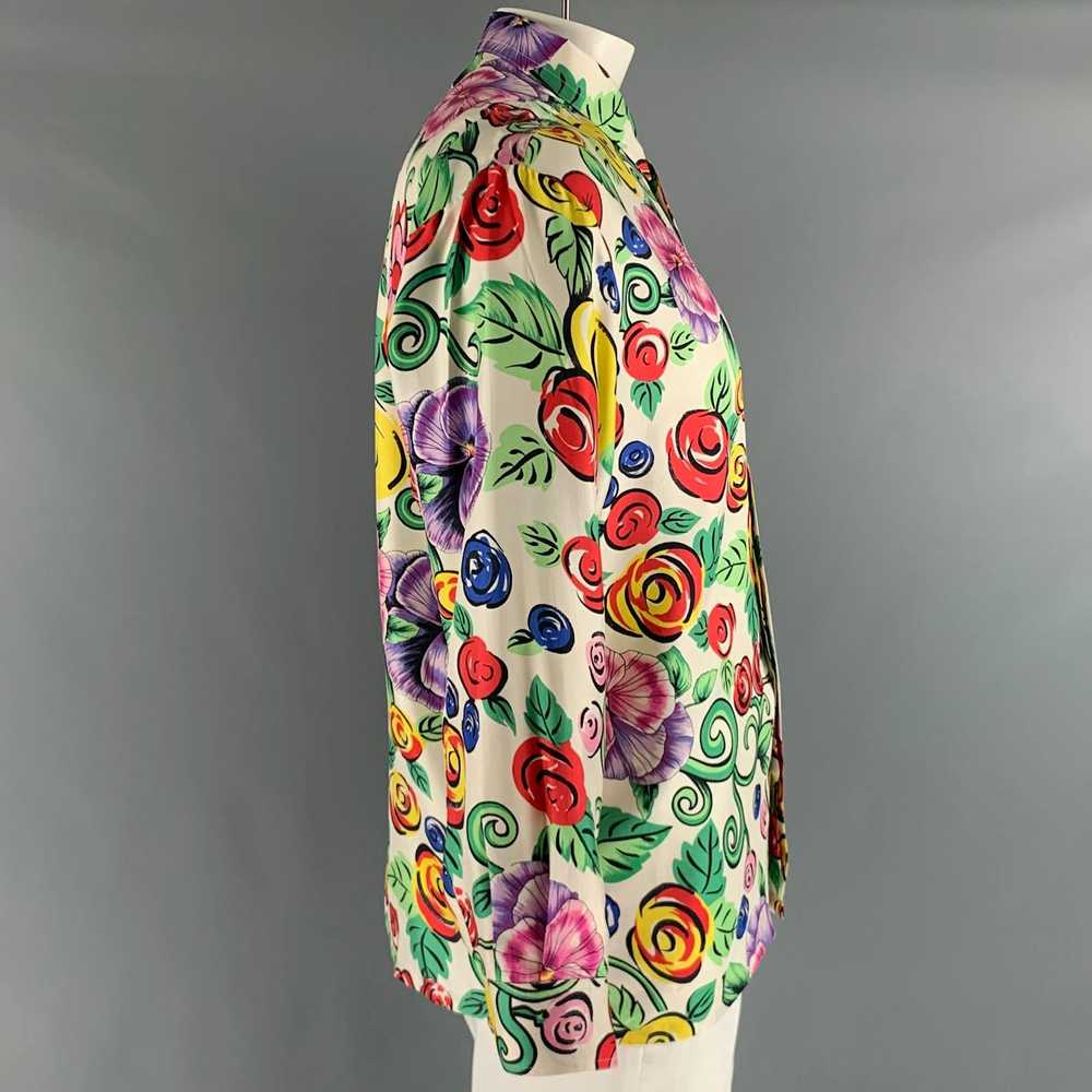 Versace White MultiColor Floral Silk Long Sleeve … - image 3