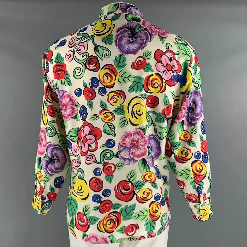 Versace White MultiColor Floral Silk Long Sleeve … - image 4