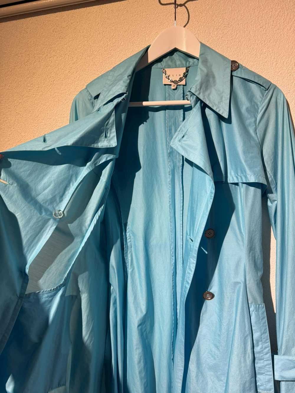 Celine Vintage Turquoise Celine trench coat in si… - image 7