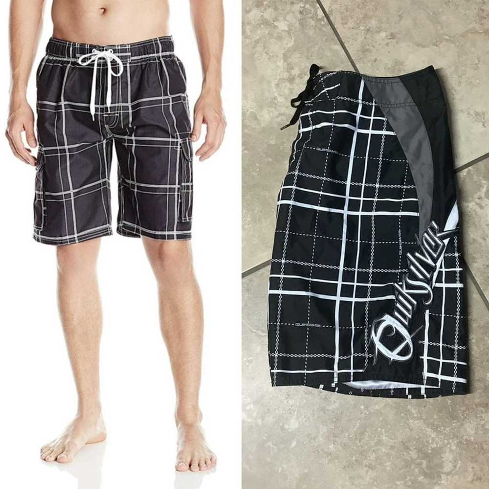 Quiksilver 🍒 BOARD SHORTS PLAID TRUNKS SWIM QUIC… - image 1