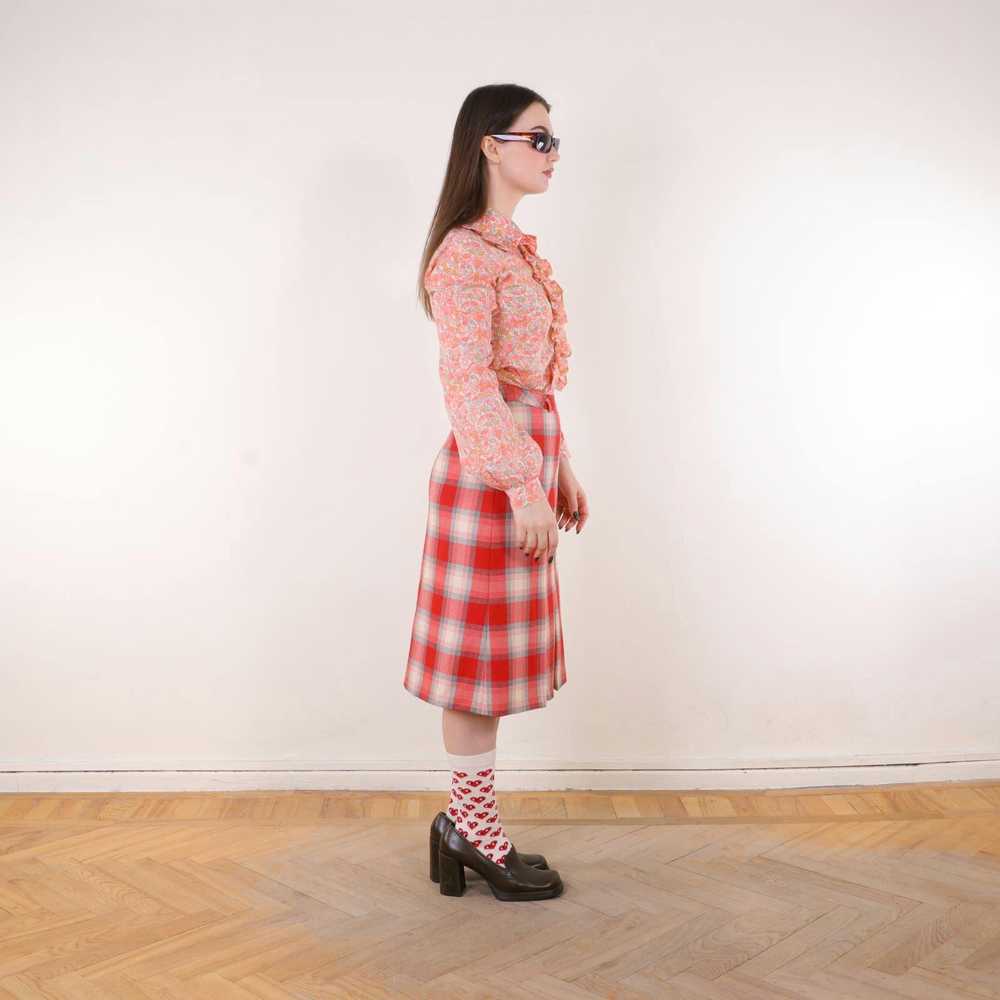 Vintage Vintage 70s Red Plaid box pleat skirt pur… - image 3