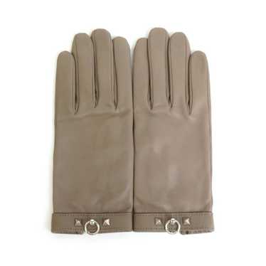 Hermes HERMES Gloves Leather/Metal Greige/Silver … - image 1
