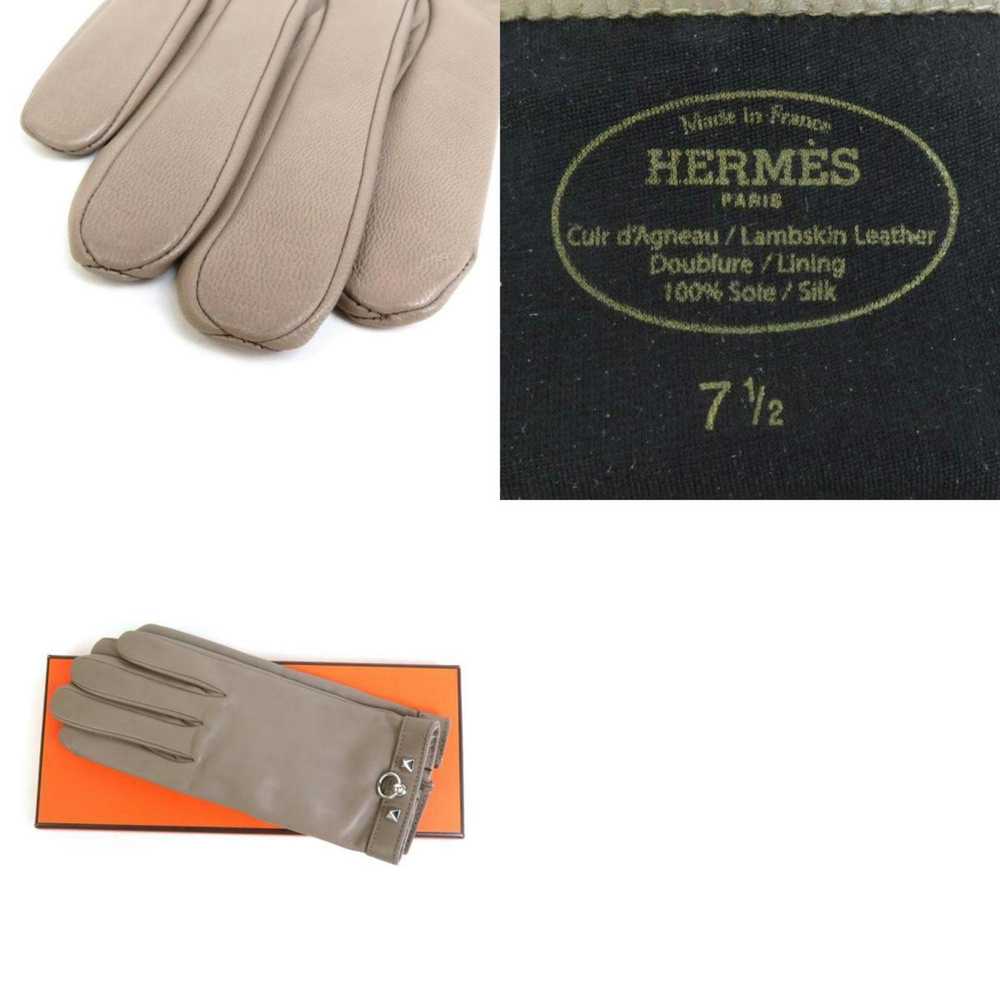 Hermes HERMES Gloves Leather/Metal Greige/Silver … - image 5