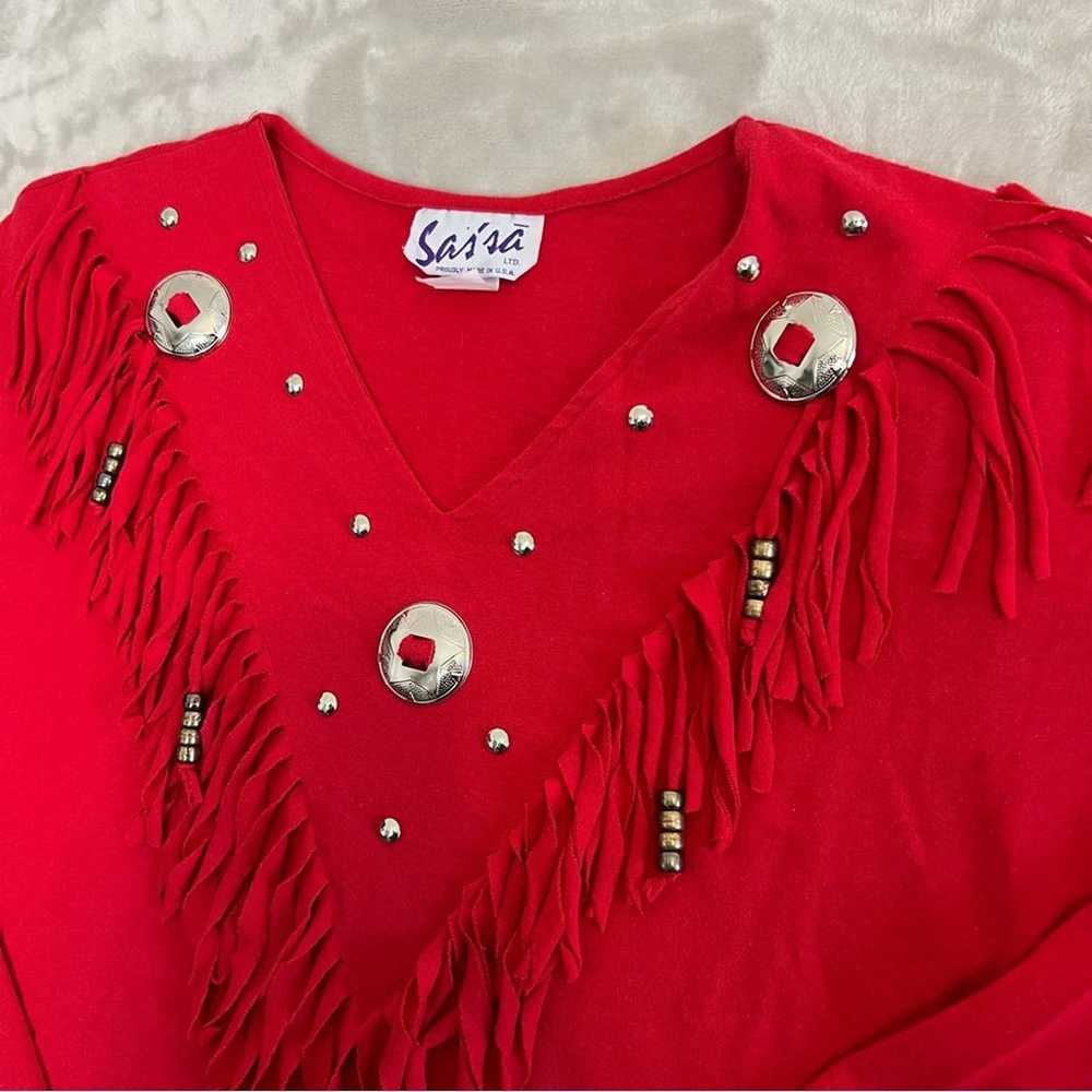 Vintage Sassa Shirt Womens Medium Red Fringe West… - image 3