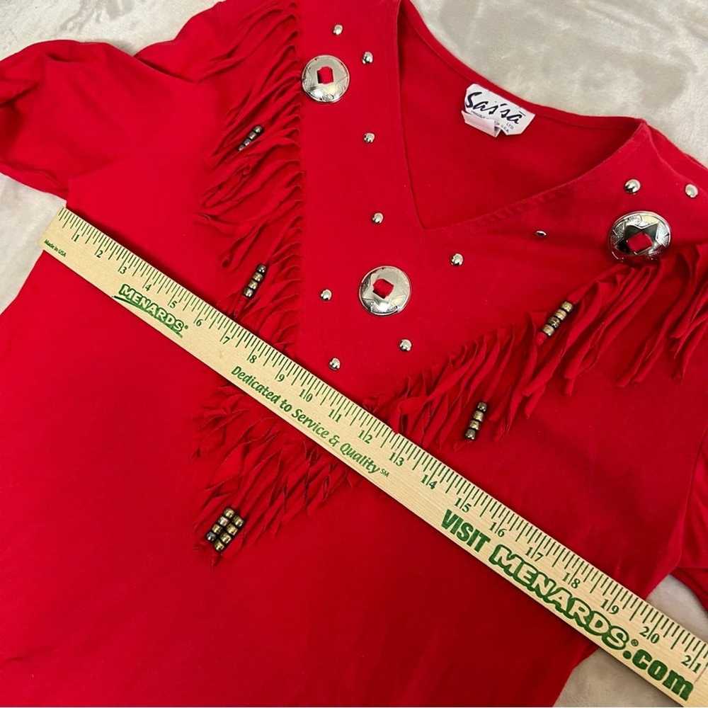 Vintage Sassa Shirt Womens Medium Red Fringe West… - image 7
