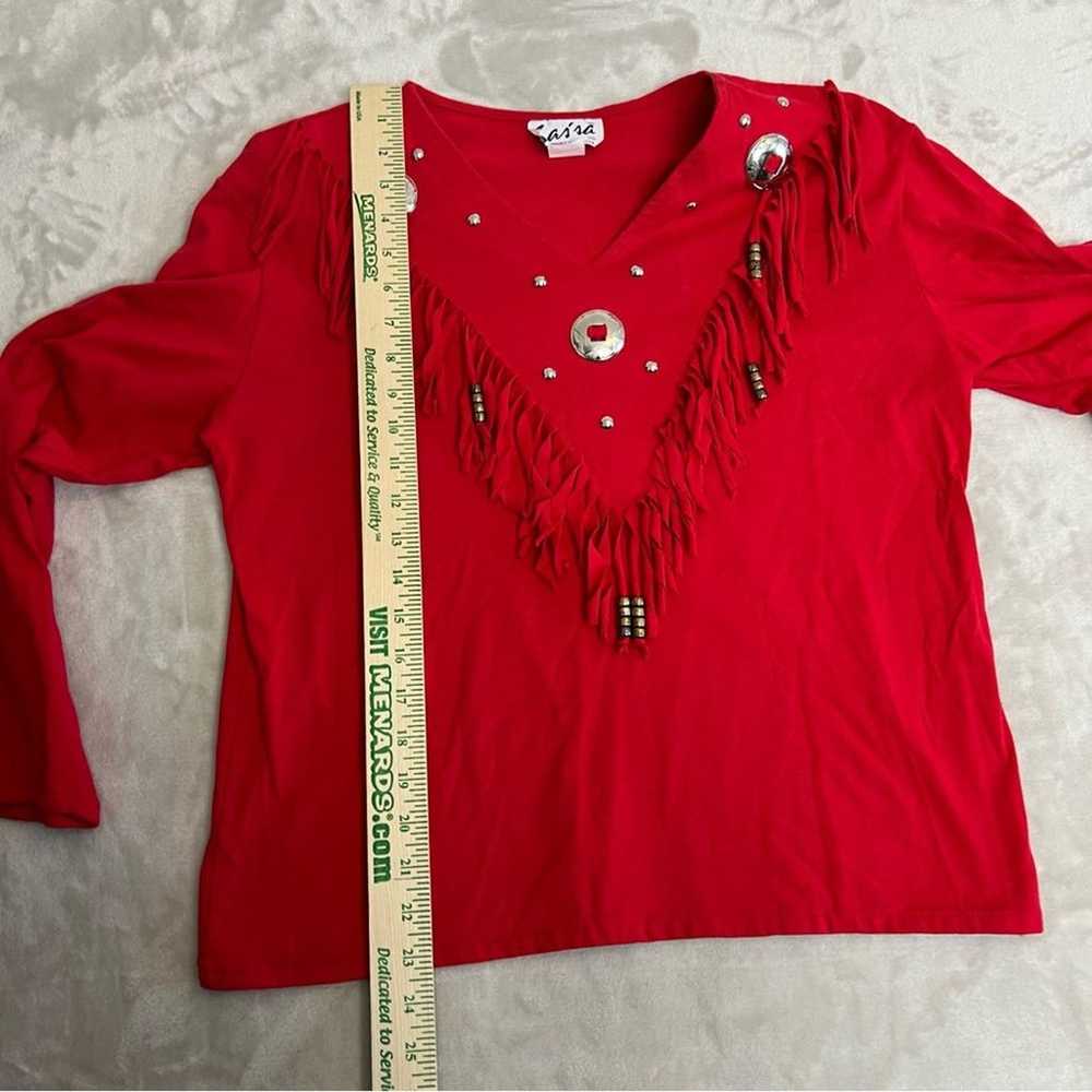 Vintage Sassa Shirt Womens Medium Red Fringe West… - image 8