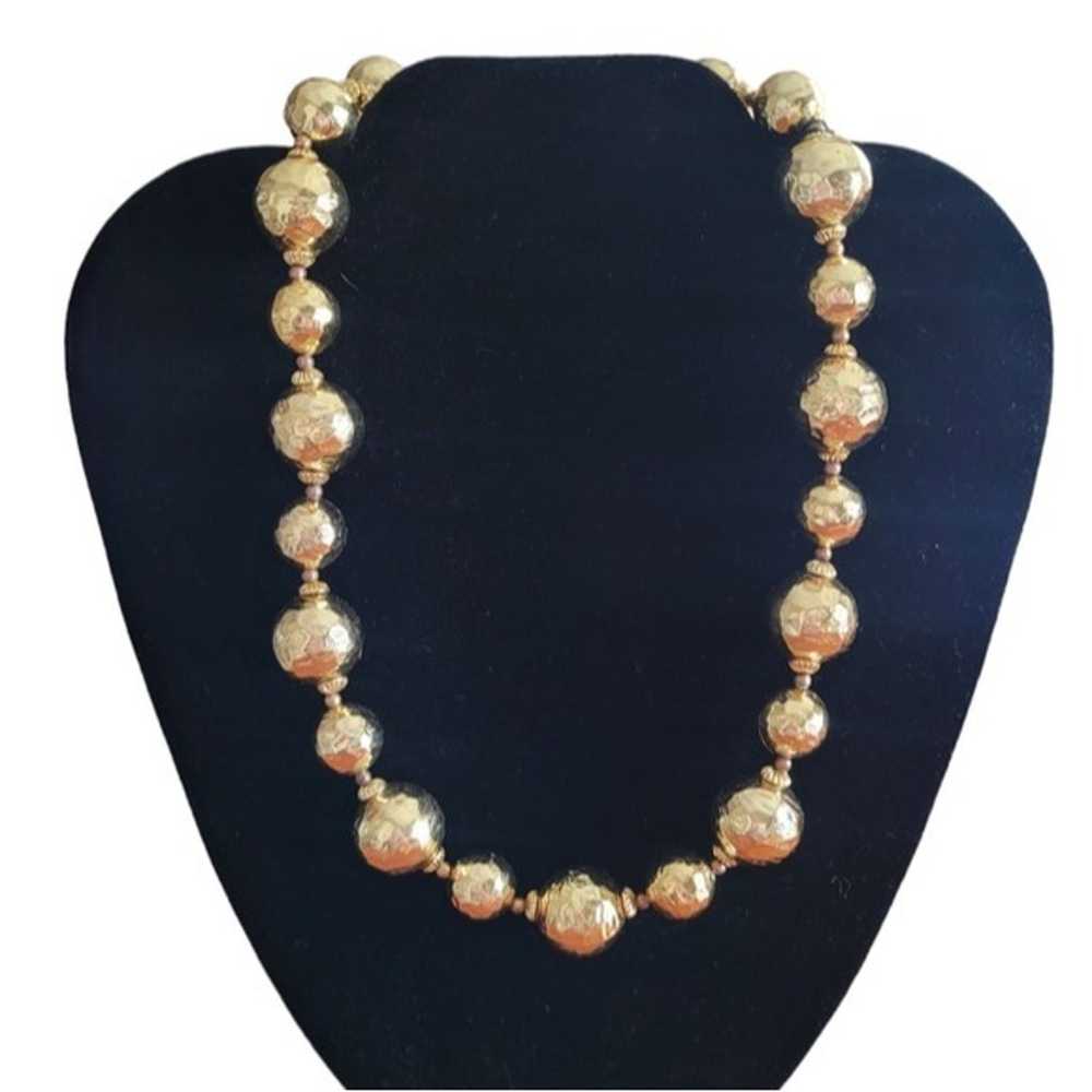Vintage Gold Textured Bead Necklace - image 1
