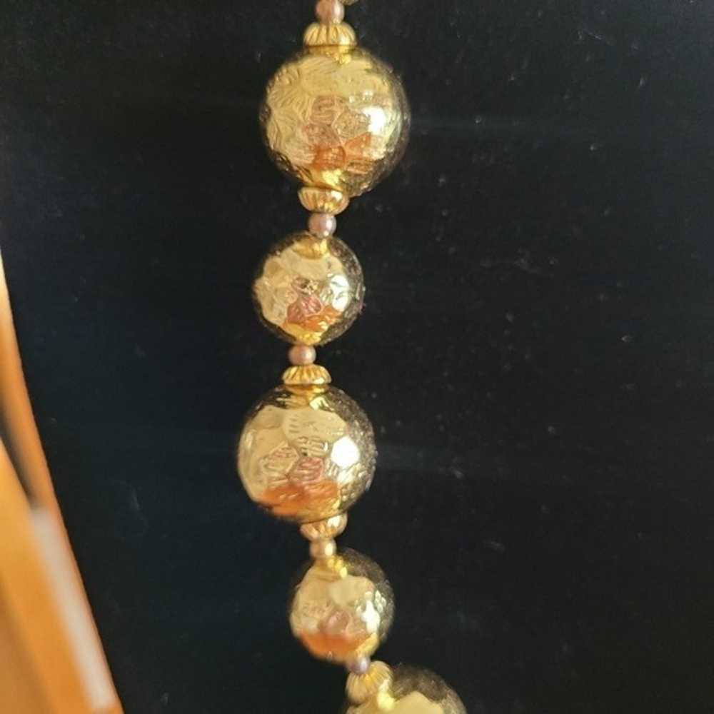 Vintage Gold Textured Bead Necklace - image 2