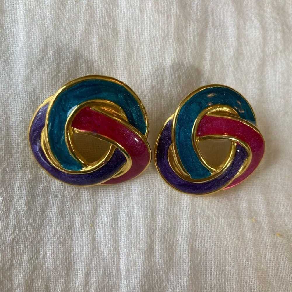 Enameled Vintage Earrings Marked Made in USA - image 1