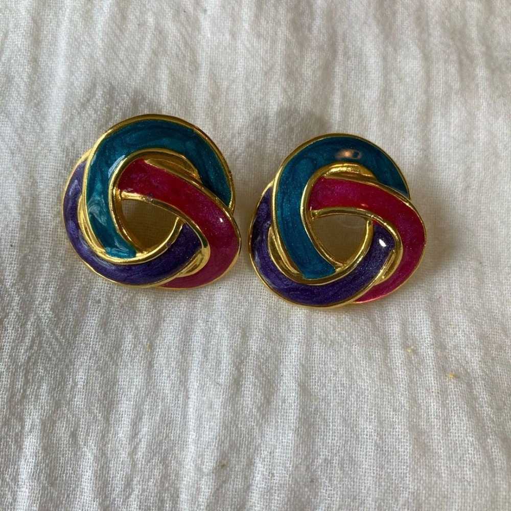 Enameled Vintage Earrings Marked Made in USA - image 2