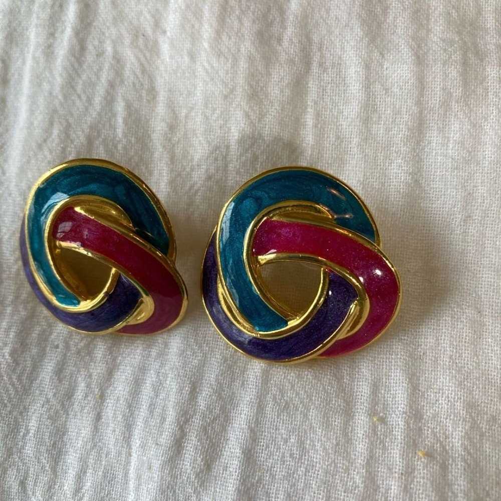 Enameled Vintage Earrings Marked Made in USA - image 3