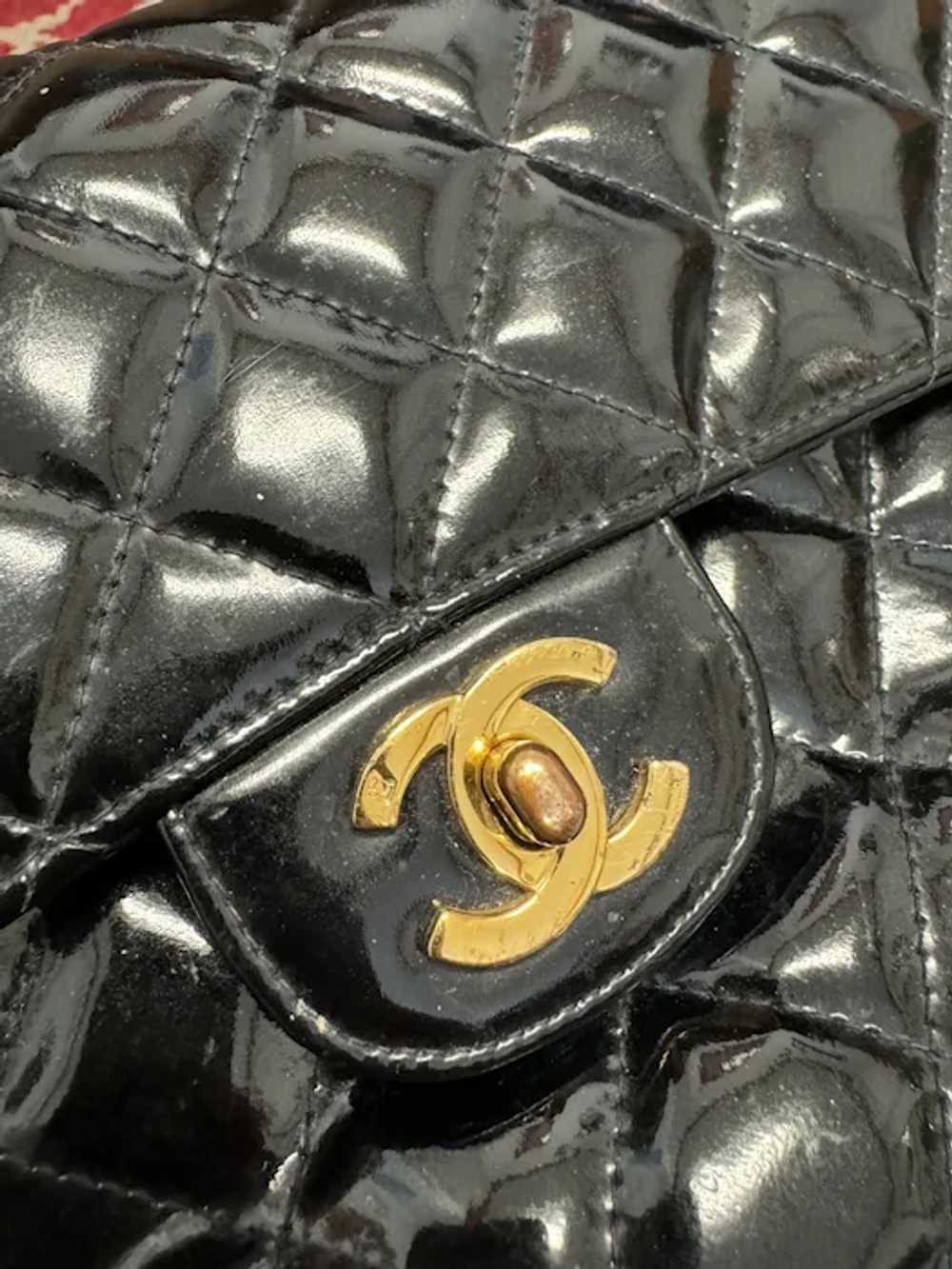 Chanel 1996 Black Patent Quilted Medium Double Si… - image 4