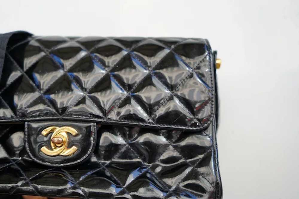 Chanel 1996 Black Patent Quilted Medium Double Si… - image 5