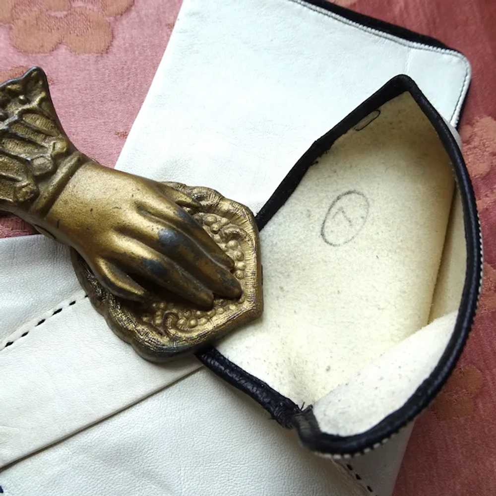 LOVELY French Vintage Leather Gloves, Cream With … - image 3