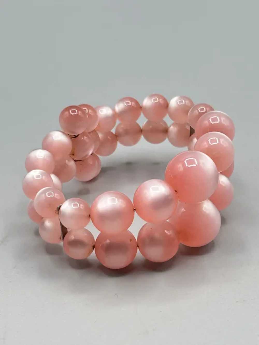 Vintage Pink Moonglow Plastic Bracelet Wrap Memor… - image 3