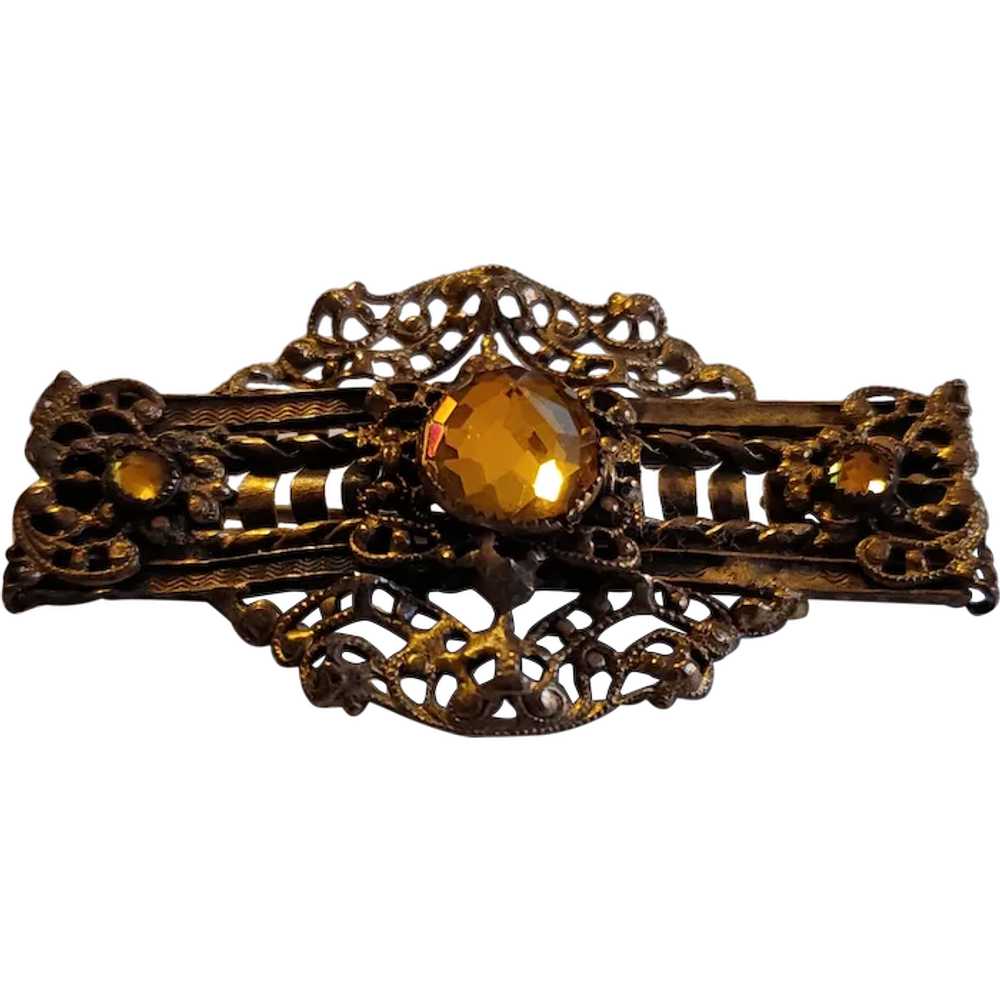 Antique Victorian 1920's Sash Brooch Pin Filigree… - image 1