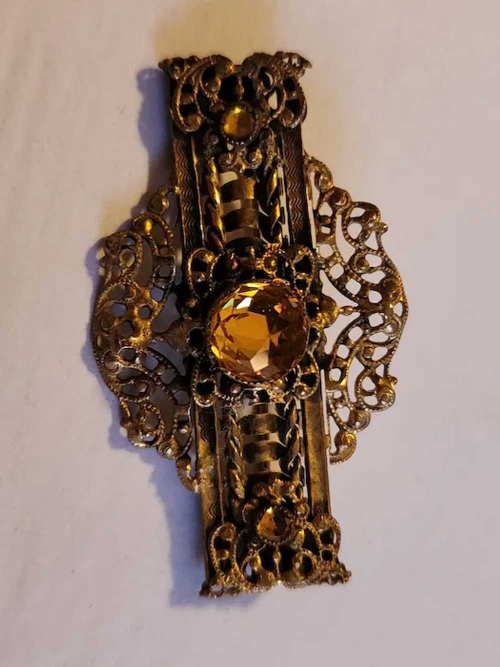 Antique Victorian 1920's Sash Brooch Pin Filigree… - image 5