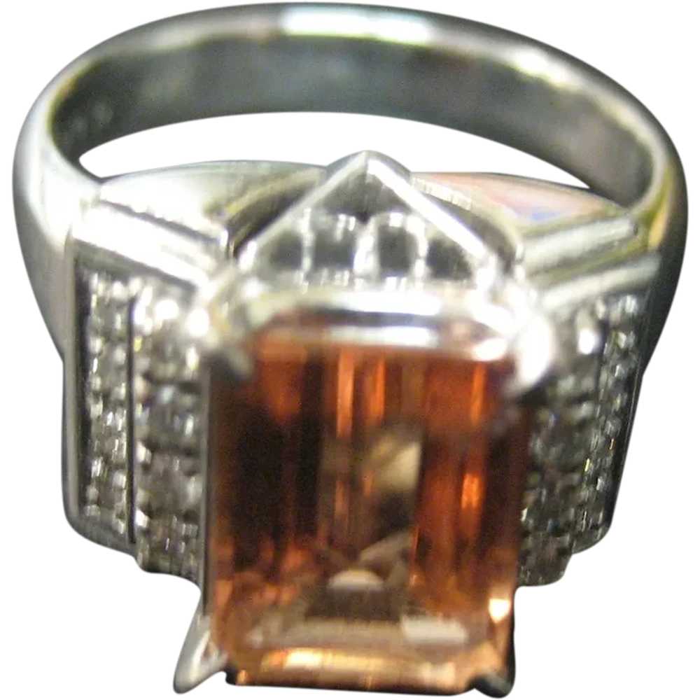 Modernist Platinum Imperial Topaz Diamond Ring - image 1